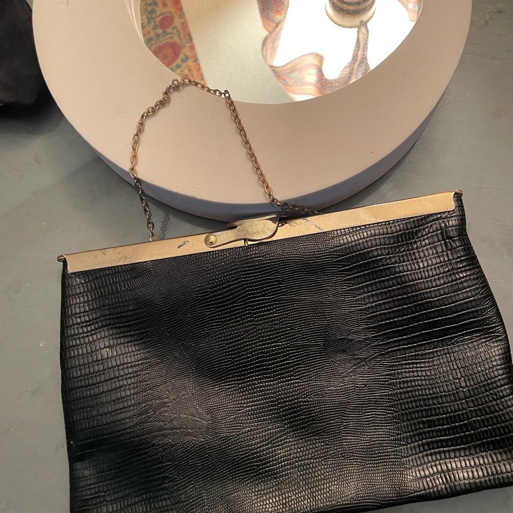 Elegant Black Reptile Clutch Bag